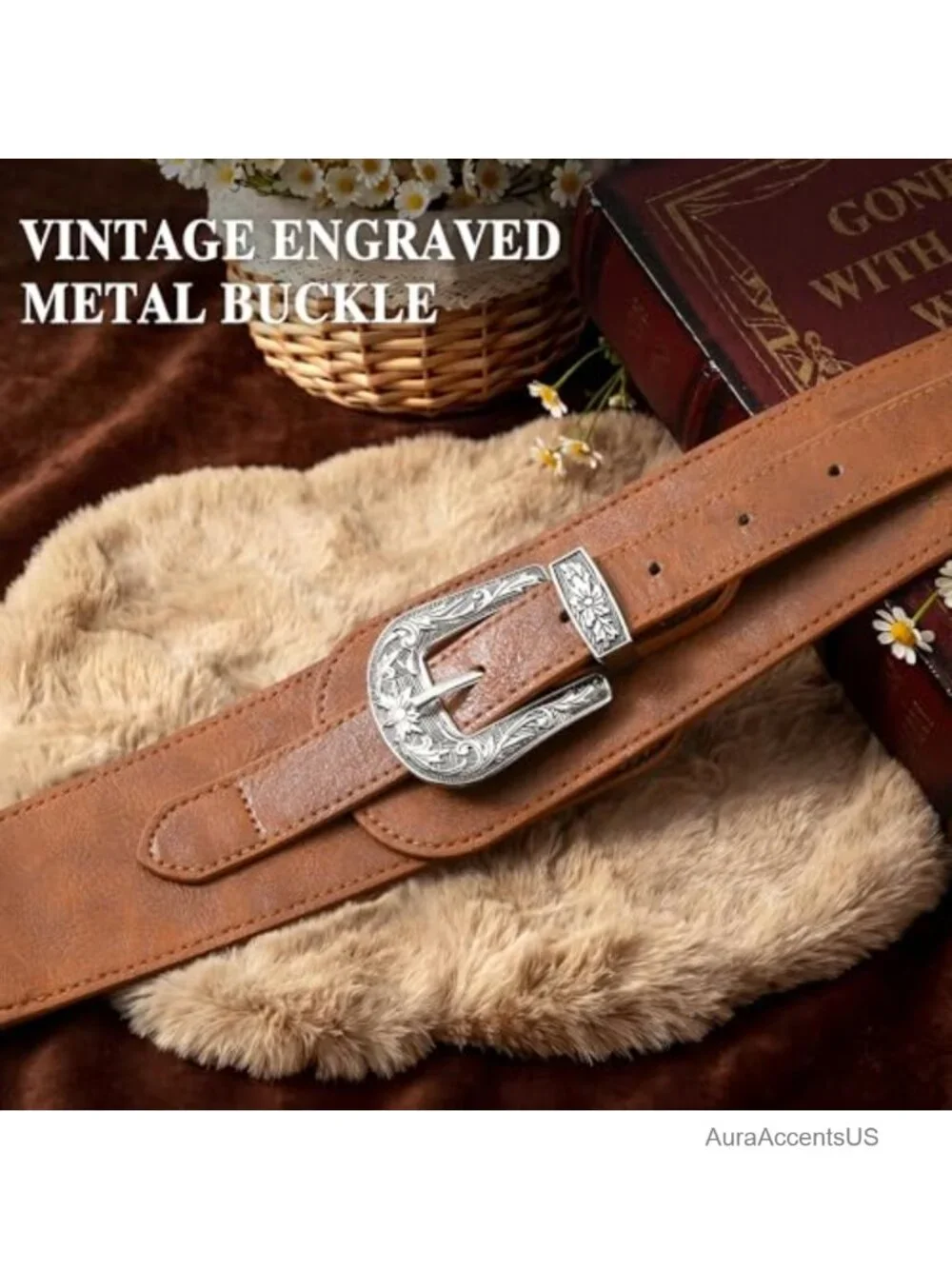 Vintage Studded Western 2in Wide Stretch PU Leather Belt